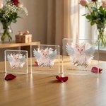 Henkilökohtainen Angel Wings Pet Photo Akryyli Ornamentti nimi ja teksti Home Decor Sympathy Memorial lahja lemmikin omistaja rakastaja