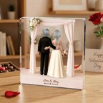 Personalized 3D Cartoon Bride and Groom Acrylic Plaque with Name and Text Wedding Anniversary Valentine's Day Gift for Newlyweds Couples