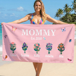 Personalised 1-8 Birth Flowers Butterflies Quick Dry Oversized Beach Towel with Name Beach Party Use Birthday Mother's Day Gift for Mom Grandma