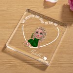 Gepersonaliseerde Afstudeerthema Vierkante Acryl Plaquette met Cartoonfiguur Hart en Naam Bureau Decoratie Cadeau voor Verjaardag en Afstuderen