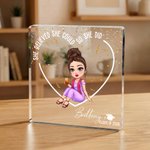 Gepersonaliseerde Afstudeerthema Vierkante Acryl Plaquette met Cartoonfiguur Hart en Naam Bureau Decoratie Cadeau voor Verjaardag en Afstuderen