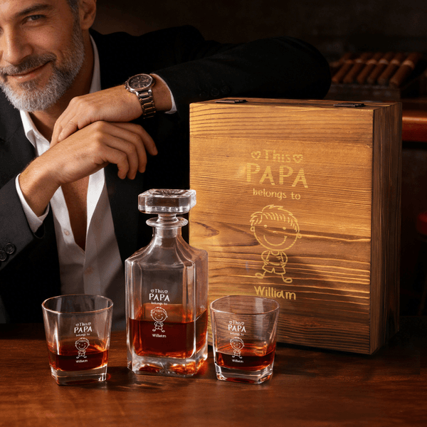 Personalized 1-8 Cute Line Cartoon Characters Whiskey Decanter with Names and Title Father's Day Birthday Gift for Liquor Lovers