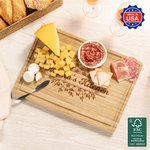 Personalized Engraved Flower Design FSC Bamboo Charcuterie Cutting Board with Text and Juice Groove Made in USA Anniversary Gift for Family