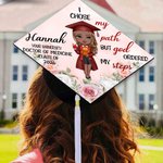Personalized I Chose My Path But God Ordered My Steps Graduation Cap Topper with Cartoon Graduate Graduation Gift for Black Queens Women