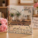 Personalised Infinity Birth Flowers Clear Square Acrylic Plaque with Names Desk Decor Mother's Day Birthday Gift for Mom