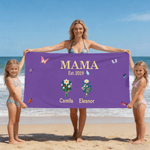 Personalised 1-8 Birth Flowers Butterflies Quick Dry Oversized Beach Towel with Name Beach Party Use Birthday Mother's Day Gift for Mom Grandma