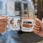 Personalized Campervan Tent Cartoon Character 12 oz Enamel Mug with Name Travel Birthday Gift for Friend Family