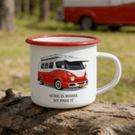 Personalized Campervan Tent Cartoon Character 12 oz Enamel Mug with Name Travel Birthday Gift for Friend Family