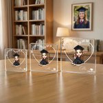 Gepersonaliseerde Afstudeerthema Vierkante Acryl Plaquette met Cartoonfiguur Hart en Naam Bureau Decoratie Cadeau voor Verjaardag en Afstuderen