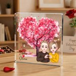 Plaque Carrée en Acrylique Personnalisée avec Nom et Personnage Dessin Animé Décoration de Bureau Cadeau de Saint-Valentin pour Couples