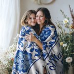 Personalized Toile De Jouy Holding Hands Soft Throw Blanket with Names Home Decor Mother's Day Gift for Mom Grandma