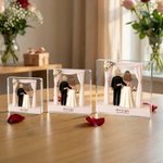 Personalized 3D Cartoon Bride and Groom Acrylic Plaque with Name and Text Wedding Anniversary Valentine's Day Gift for Newlyweds Couples
