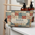 Gepersonaliseerd vintage gebloemd patchwork make-up tasje met titel en namen voor dagelijks gebruik Moederdag Verjaardagscadeau voor vrouwen