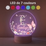 Veilleuse LED personnalisée avec nom et initiale - Style rose et papillon - Décoration avec  socle en bois - Cadeau d'anniversaire pour femme et amis