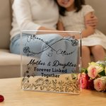 Personalised Infinity Birth Flowers Clear Square Acrylic Plaque with Names Desk Decor Mother's Day Birthday Gift for Mom