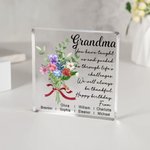 Personalised Birth Flower Bouquet Square Acrylic Block with Name and Greeting Message Birthday Gift for Best Friend Mom Grandma
