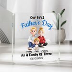Personalized As A Family Of Three Cartoon Characters Square Heart Acrylic Plaque with Name and Date Home Decor Father's Day Gift for Family