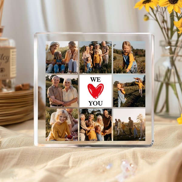 Personalized We Love You Nine-Grid Photos Square Acrylic Plaque Desk Decor Birthday Anniversary Christmas Gift for Family Friends