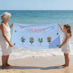 Personalised 1-8 Birth Flowers Butterflies Quick Dry Oversized Beach Towel with Name Beach Party Use Birthday Mother's Day Gift for Mom Grandma