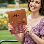 Personalised Birth Flower PU Leather A5 Notebook Cover with Name Daily Travel Use Birthday Mother's Day Gift for Women Writers Artists