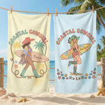 Personalizzato Playful Beach Babe Asciugamano da spiaggia sovradimensionato ad asciugatura rapida con nome Regalo di festa in spiaggia per donna cowgirl