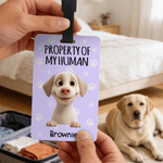 Personalised Property of My Human Cute Cartoon Pet Luggage Tag with Name Travel Accessories Birthday Gift for Pet Owners Travel Lovers