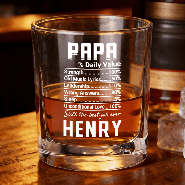 Personalised Daddy Daily Value Durable 10 oz Whiskey Glass with Name Funny Drinkware Birthday Father's Day Gift for Man Father