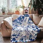 Personalized Toile De Jouy Holding Hands Soft Throw Blanket with Names Home Decor Mother's Day Gift for Mom Grandma