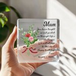 Personalised Birth Flower Bouquet Square Acrylic Block with Name and Greeting Message Birthday Gift for Best Friend Mom Grandma