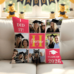 Cojín de Graduación Personalizado de Nueve Cuadrados con Foto de Graduación Funda de Almohada Suave con Nombre e Inicial Decoración del Hogar Regalo de Fiesta de Graduación para Graduados