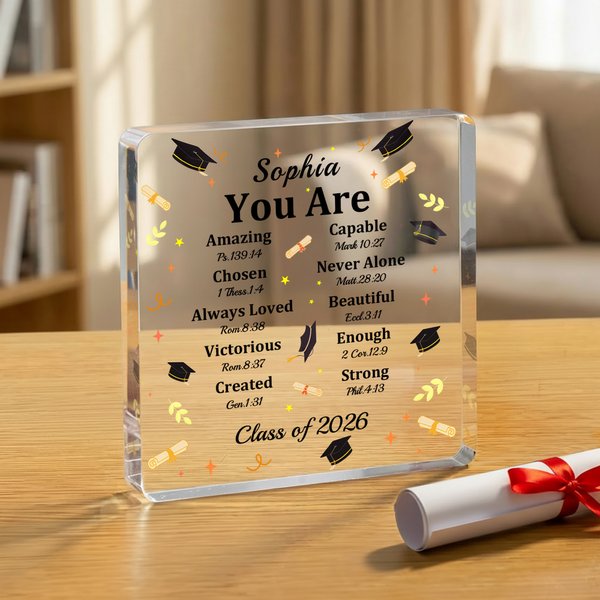 Personalized You Are Bible Chapter Graduation Cap Acrylic Plaque with Name and Year Home Decor Graduation Gift for Class of 2026 Graduates Christians