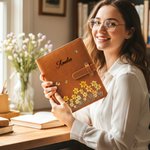 Personalised Birth Flower PU Leather A5 Notebook Cover with Name Daily Travel Use Birthday Mother's Day Gift for Women Writers Artists