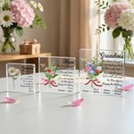 Personalised Birth Flower Bouquet Square Acrylic Block with Name and Greeting Message Birthday Gift for Best Friend Mom Grandma