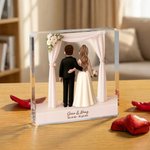 Personalized 3D Cartoon Bride and Groom Acrylic Plaque with Name and Text Wedding Anniversary Valentine's Day Gift for Newlyweds Couples