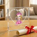 Gepersonaliseerde Afstudeerthema Vierkante Acryl Plaquette met Cartoonfiguur Hart en Naam Bureau Decoratie Cadeau voor Verjaardag en Afstuderen