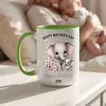 Personalized Cute Elephant Ceramic Mug with Name and Text 1st Mother's Day Anniversary Gift for Moms
