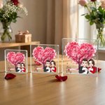 Plaque Carrée en Acrylique Personnalisée avec Nom et Personnage Dessin Animé Décoration de Bureau Cadeau de Saint-Valentin pour Couples