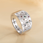Custom Family Tree Sterling Silver Ring with Birthstones – Engraved Jewellery Gift for Mom or Grandma