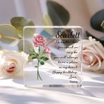 Personalised Birth Flower Bouquet Square Acrylic Block with Name and Greeting Message Birthday Gift for Best Friend Mom Grandma