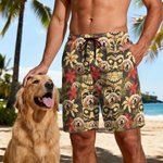 Personalised Tropical Plants Hawaiian Style 1-5 Face Photos Swim Trunks with Drawstring Holiday Beach Party Birthday Gift for Kids Men