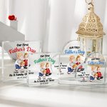 Personalized As A Family Of Three Cartoon Characters Square Heart Acrylic Plaque with Name and Date Home Decor Father's Day Gift for Family