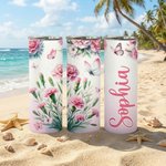 Personnalisé Fleur de naissance multicolore 20 oz isolé Skinny Tumbler avec nom et paille Utilisation quotidienne Fête des mères Cadeau d'anniversaire pour les femmes