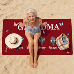 Personalised 1-8 Birth Flowers Butterflies Quick Dry Oversized Beach Towel with Name Beach Party Use Birthday Mother's Day Gift for Mom Grandma