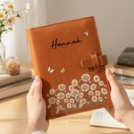 Personalised Birth Flower PU Leather A5 Notebook Cover with Name Daily Travel Use Birthday Mother's Day Gift for Women Writers Artists