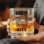 Personalized Daddy Daily Value Durable 10 oz Whiskey Glass with Name Funny Drinkware Birthday Father's Day Gift for Man Father