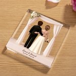 Personalized 3D Cartoon Bride and Groom Acrylic Plaque with Name and Text Wedding Anniversary Valentine's Day Gift for Newlyweds Couples