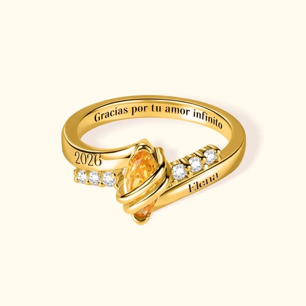 Anillo personalizado de acero inoxidable con piedra de nacimiento nombre y texto grabado regalo del Día de la Madre para mamá y abuela