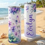 Personnalisé Fleur de naissance multicolore 20 oz isolé Skinny Tumbler avec nom et paille Utilisation quotidienne Fête des mères Cadeau d'anniversaire pour les femmes