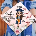 Personalized I Chose My Path But God Ordered My Steps Graduation Cap Topper with Cartoon Graduate Graduation Gift for Black Queens Women