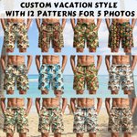 Personalised Tropical Plants Hawaiian Style 1-5 Face Photos Swim Trunks with Drawstring Holiday Beach Party Birthday Gift for Kids Men